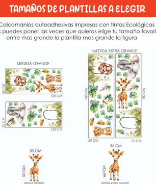 Vinilos decorativos Adhesivos infantiles de Pared  animales en la selva (0146)