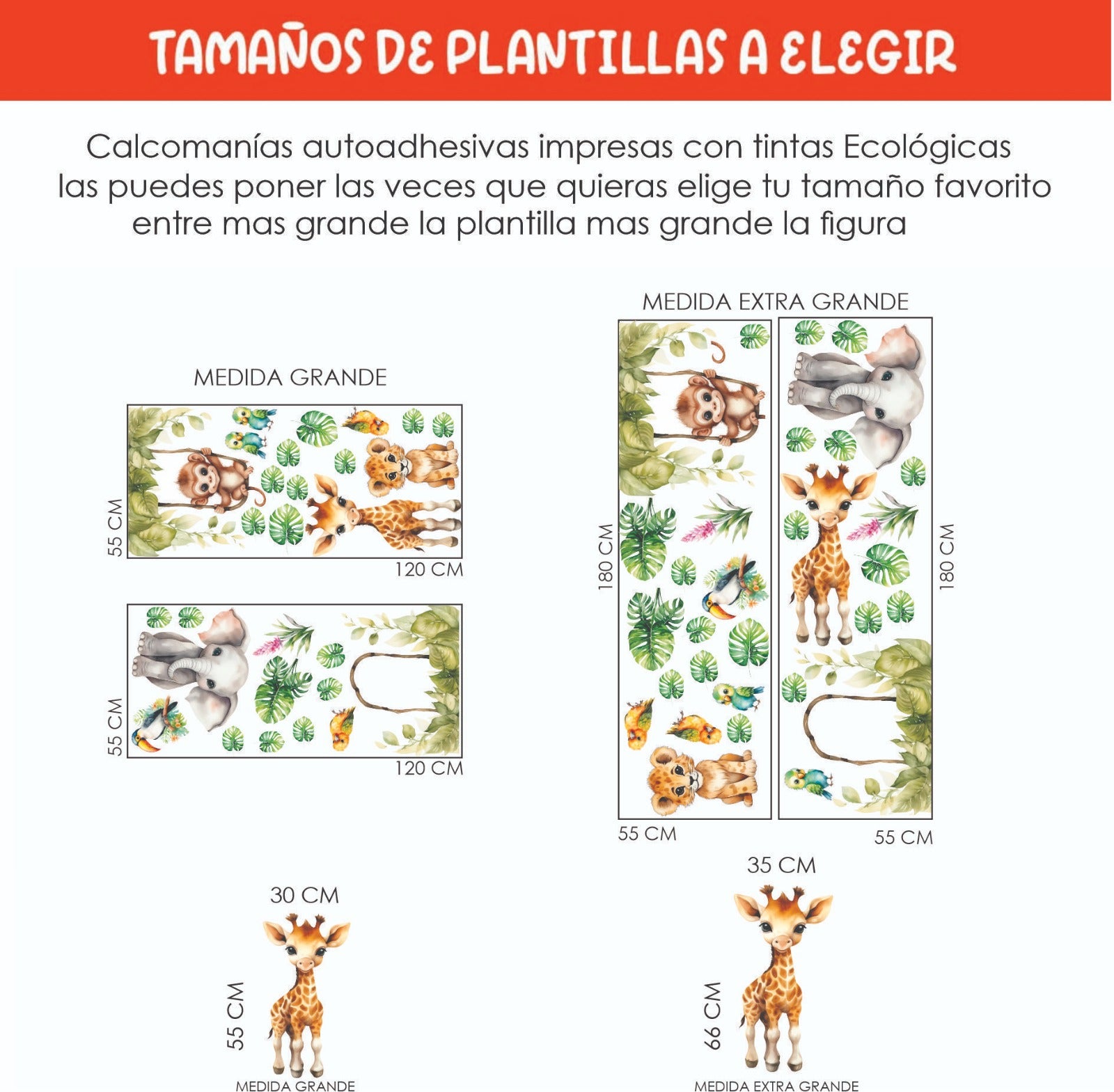 Vinilos decorativos Adhesivos infantiles de Pared  animales en la selva (0146)