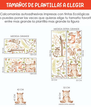 Vinilos decorativos Adhesivos infantiles de Pared  con oso, zorro, conejo, árbol para la habitación (0012)