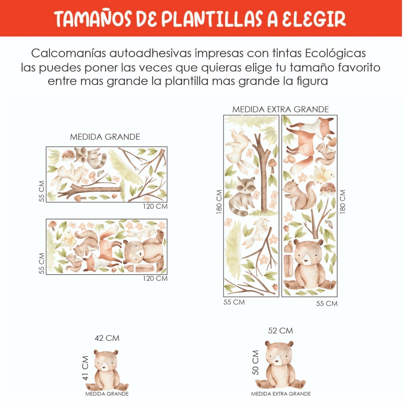 Vinilos decorativos Adhesivos infantiles de Pared  con oso, zorro, conejo, árbol para la habitación (0012)