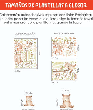 Vinilos decorativos Adhesivos infantiles de Pared  con oso, zorro, conejo, árbol para la habitación (0012)
