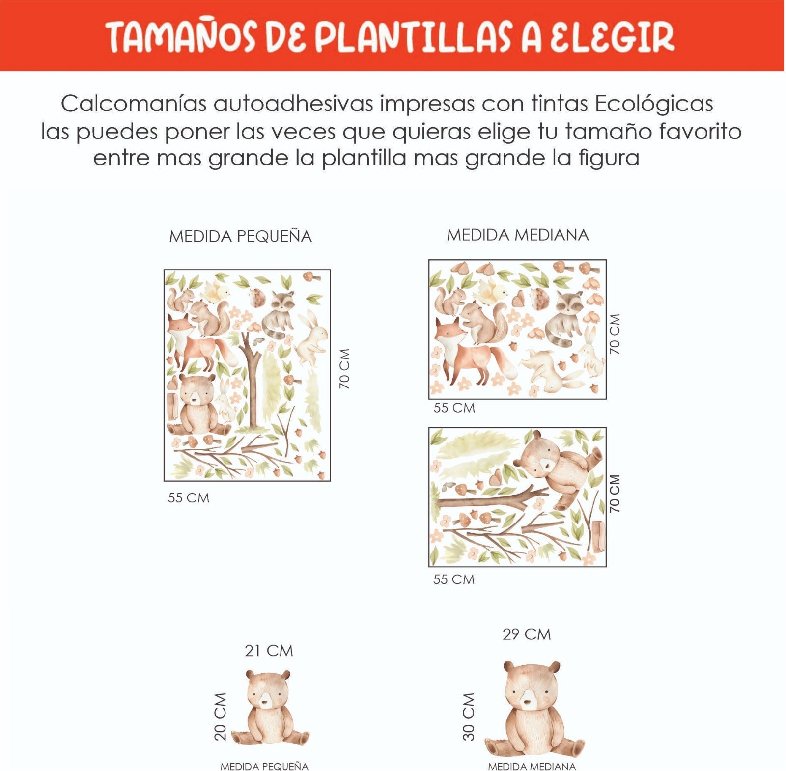 Vinilos decorativos Adhesivos infantiles de Pared  con oso, zorro, conejo, árbol para la habitación (0012)