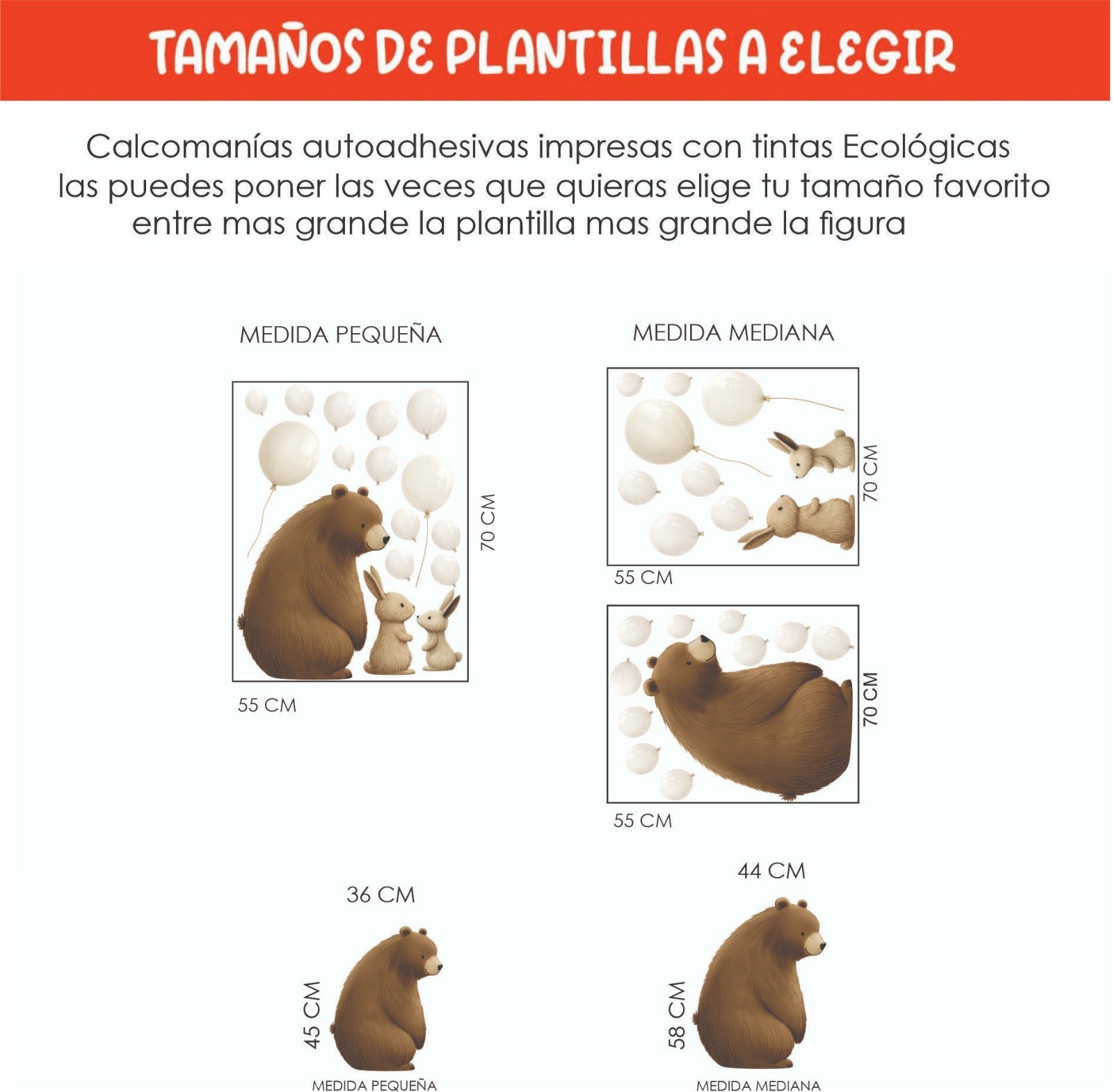 Vinilos decorativos Adhesivos infantiles de Pared de oso, conejos y globos