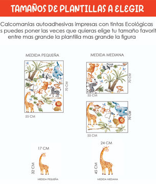 Vinilos decorativos Adhesivos infantiles de pared Animales de Safari niño (0021)