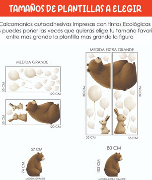 Vinilos decorativos Adhesivos infantiles de Pared de oso, conejos y globos