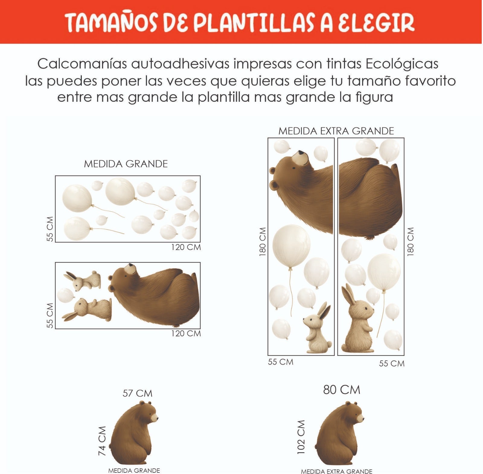 Vinilos decorativos Adhesivos infantiles de Pared de oso, conejos y globos
