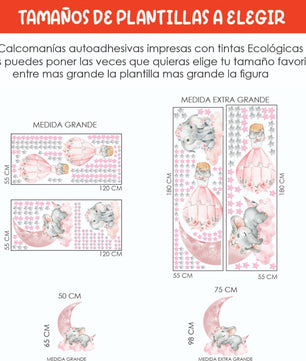 Vinilos decorativos Adhesivos infantiles de Pared elefante de acuarela niña (0044)