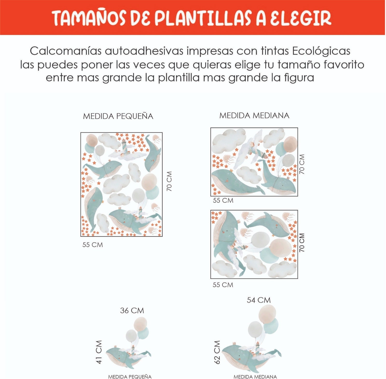 Vinilos decorativos Adhesivos infantiles de Pared bebé ballenas voladoras de acuarela (0027)