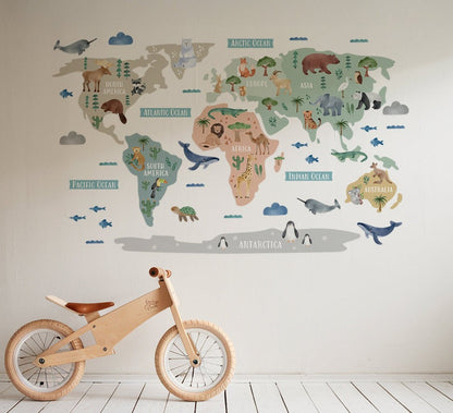 Calcomania Mapa mundi infantil animales