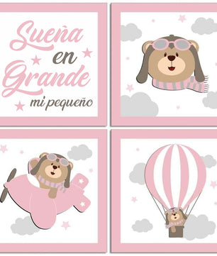 Combo de osito de peluche de aviador rosa