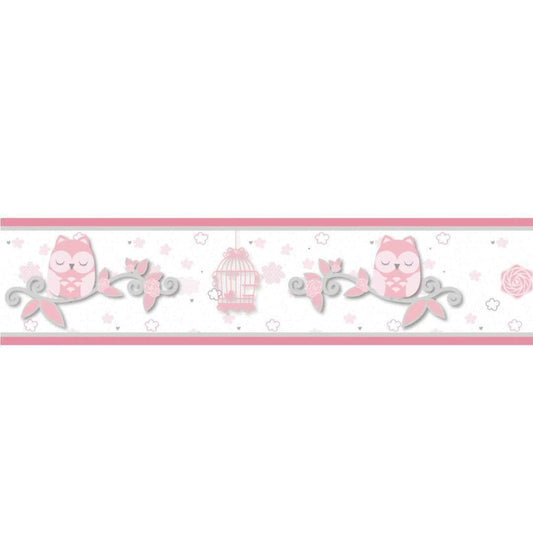 Cenefa infantil adhesiva Buho Rosado