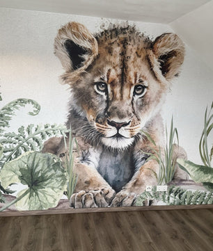 Papel para paredes León joven en la jungla