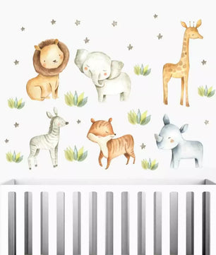 Combo de animales de safari en acuarela verde