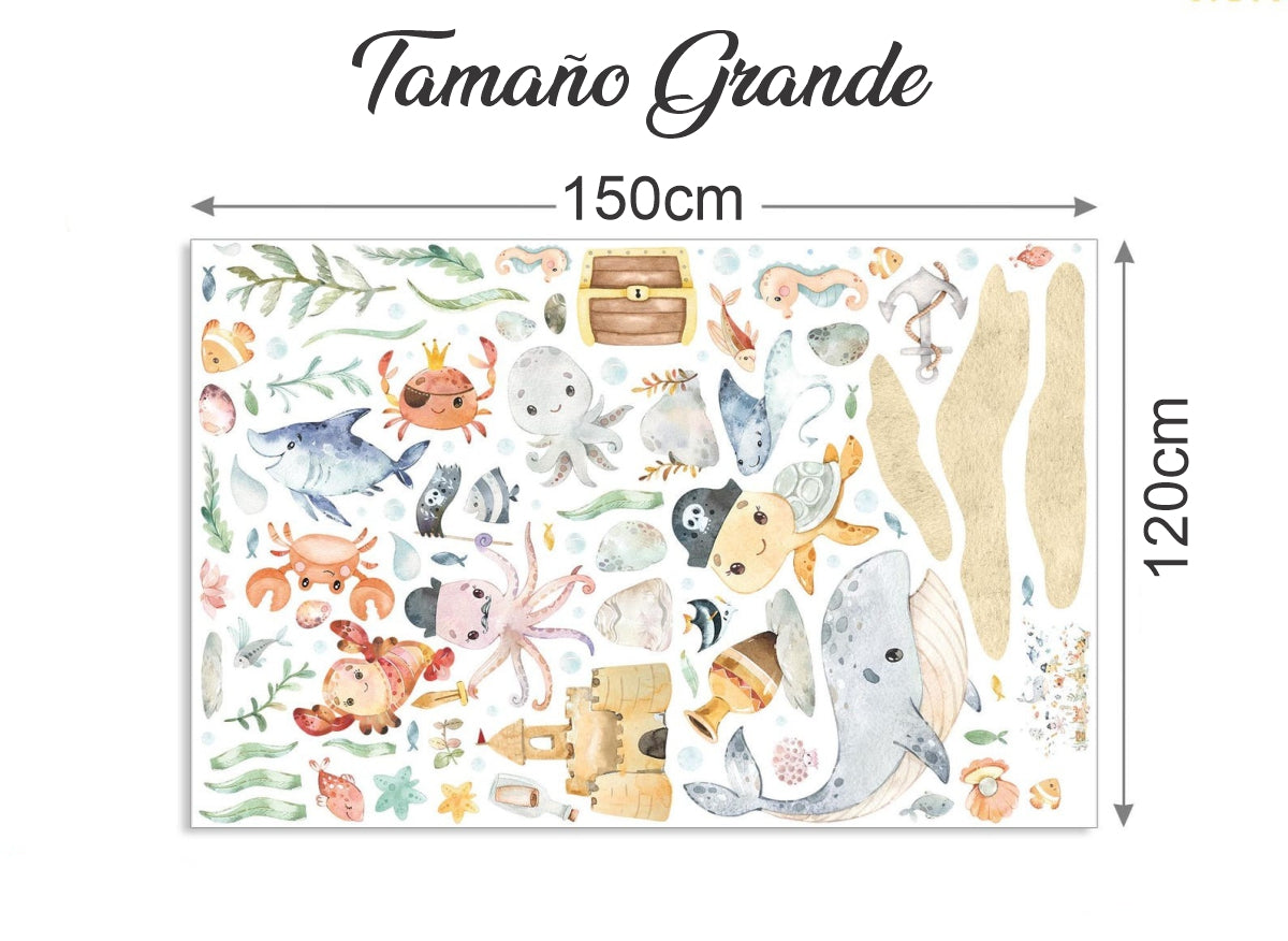 Vinilos decorativos Adhesivos infantiles de Pared animales marinos