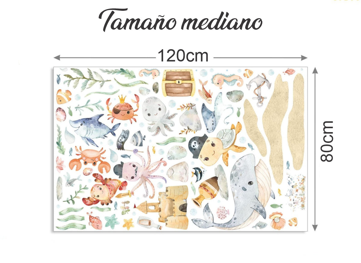 Vinilos decorativos Adhesivos infantiles de Pared animales marinos