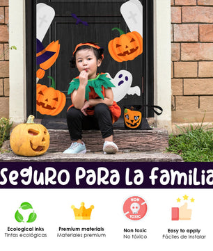 Vinilo para puerta Hallowen Noche de Brujas y fantasmas