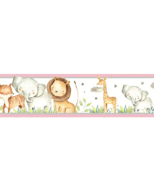 Cenefa infantil adhesiva Animales de safari en acuarela
