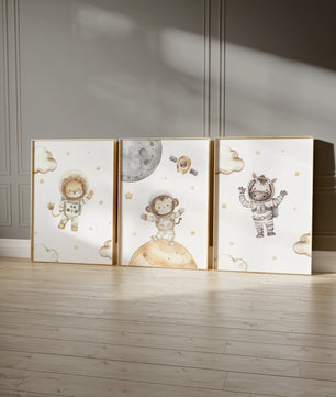 Cuadros Decorativos infantiles Modernos Astronautas animales en el espacio