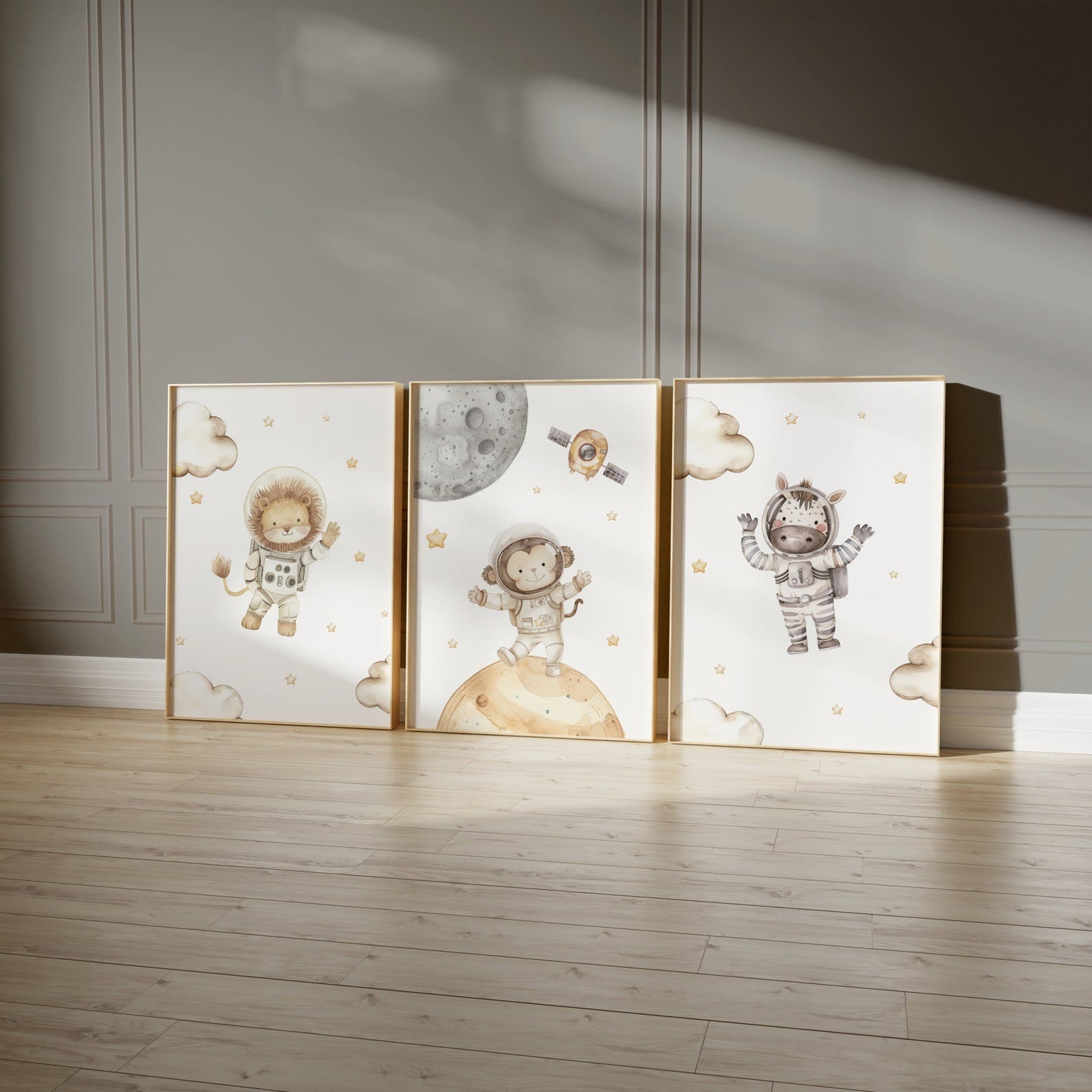 Cuadros Decorativos infantiles Modernos Astronautas animales en el espacio