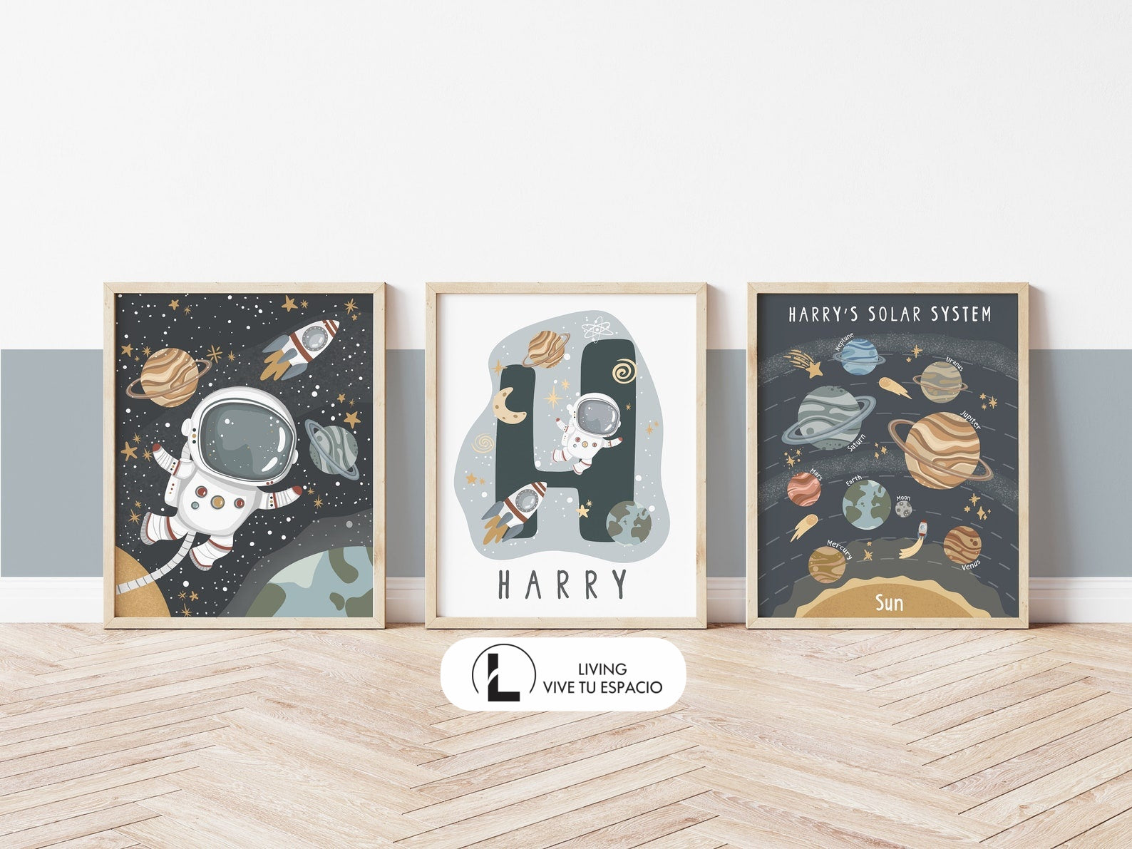 Cuadros Decorativos infantiles Modernos Astronautas sistema solar con nombre