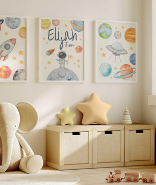 Cuadros Decorativos infantiles Modernos Astronautas Galaxia con nombre
