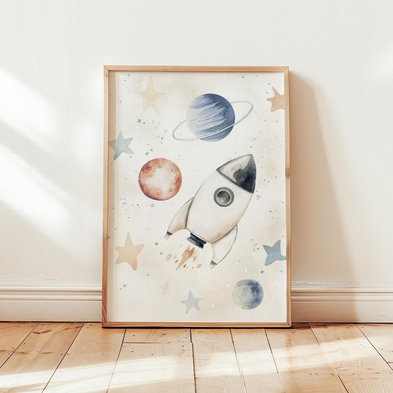 Cuadros Decorativos infantiles Modernos Astronautas Galaxia, cohete y nombre
