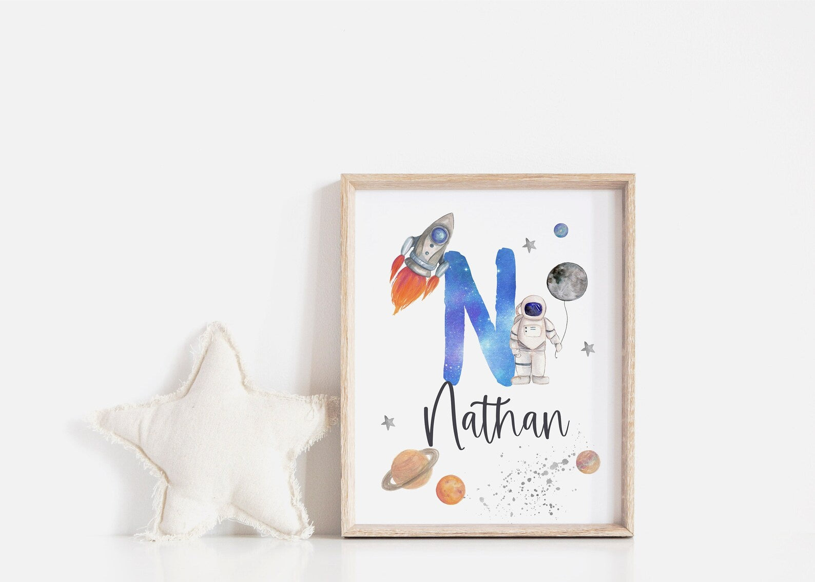 Cuadros Decorativos infantiles Modernos Astronautas cohete, planetas y nombre