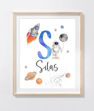 Cuadros Decorativos infantiles Modernos Astronautas cohete, planetas y nombre