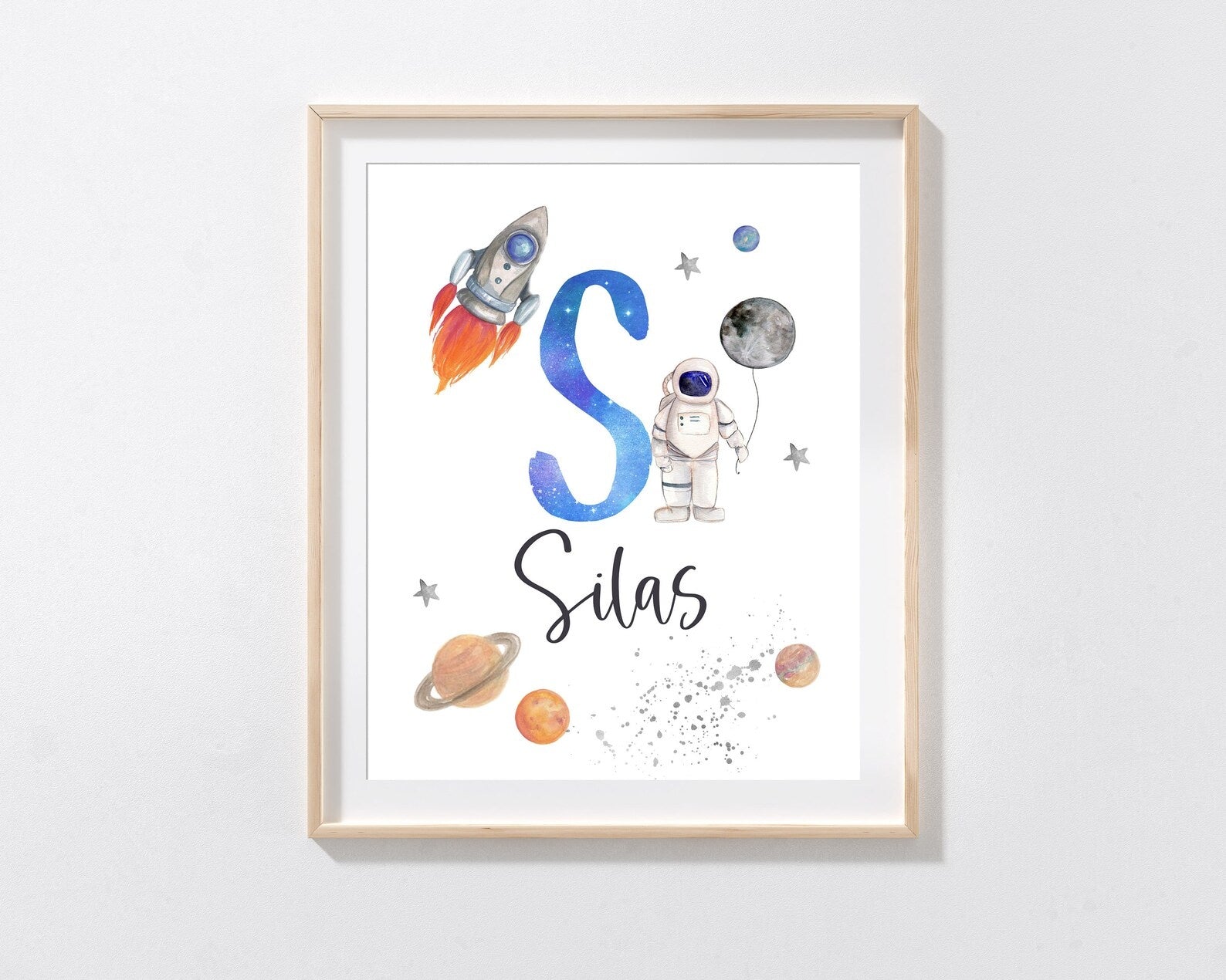 Cuadros Decorativos infantiles Modernos Astronautas cohete, planetas y nombre
