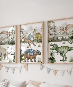 Cuadros Decorativos infantiles Modernos Dinosaurios acuarelas habitad