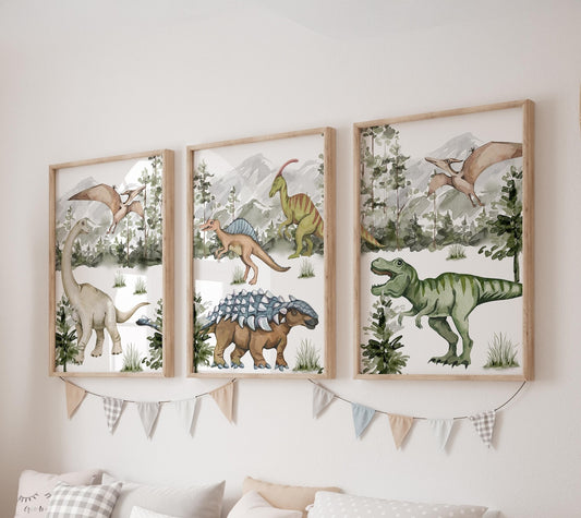 Cuadros Decorativos infantiles Modernos Dinosaurios acuarelas habitad