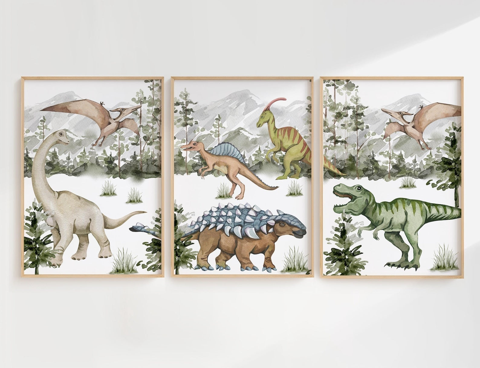 Cuadros Decorativos infantiles Modernos Dinosaurios acuarelas habitad