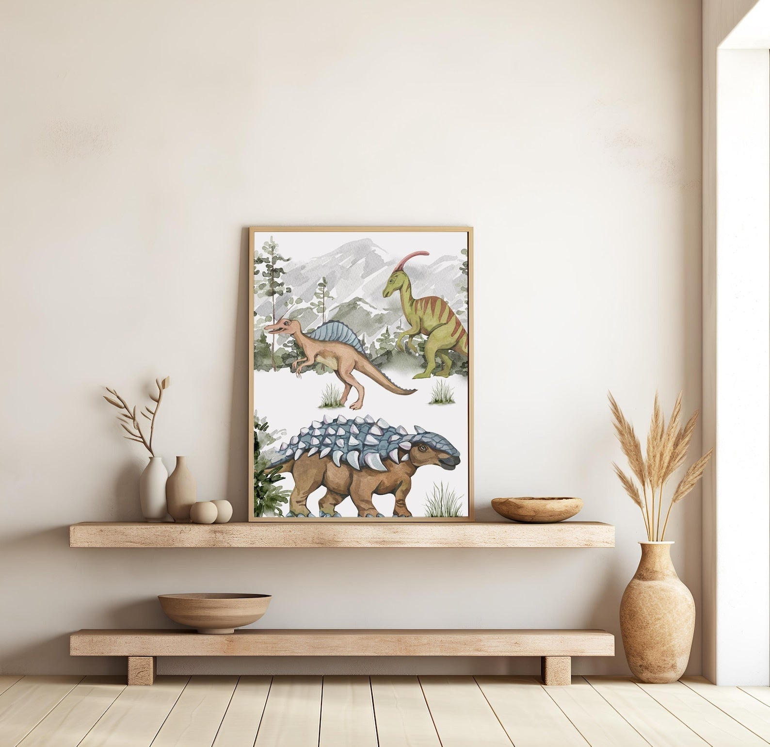 Cuadros Decorativos infantiles Modernos Dinosaurios acuarelas habitad