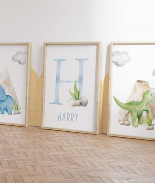 Cuadros Decorativos infantiles Modernos Dinosaurios acuarela con nombre