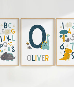 Cuadros Decorativos infantiles Modernos Dinosaurios Numeros y abcedario y nombre