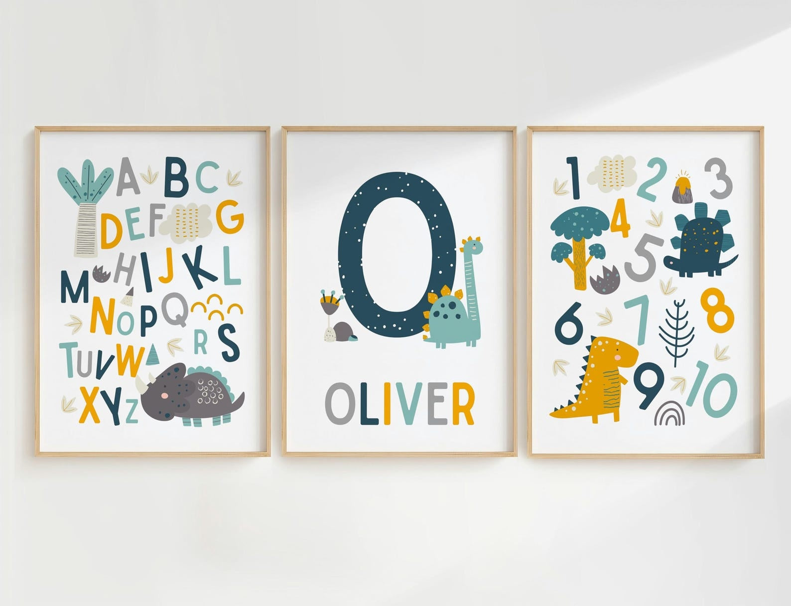 Cuadros Decorativos infantiles Modernos Dinosaurios Numeros y abcedario y nombre