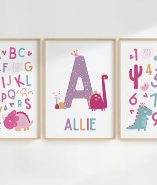 Cuadros Decorativos infantiles Modernos Dinosaurios Numeros y abcedario y nombre