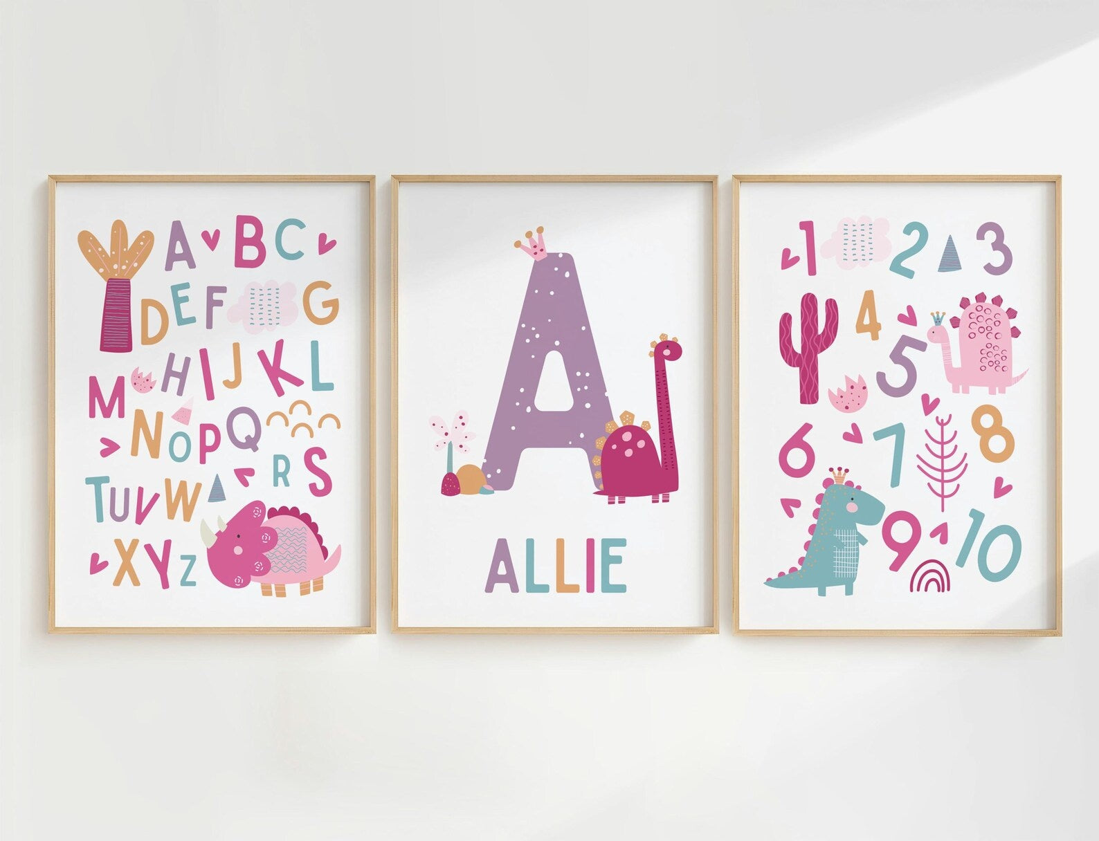 Cuadros Decorativos infantiles Modernos Dinosaurios Numeros y abcedario y nombre