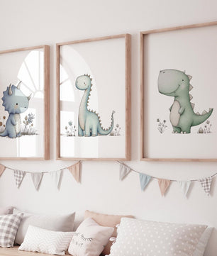 Cuadros Decorativos infantiles Modernos 3 Dinosaurios acuarelados