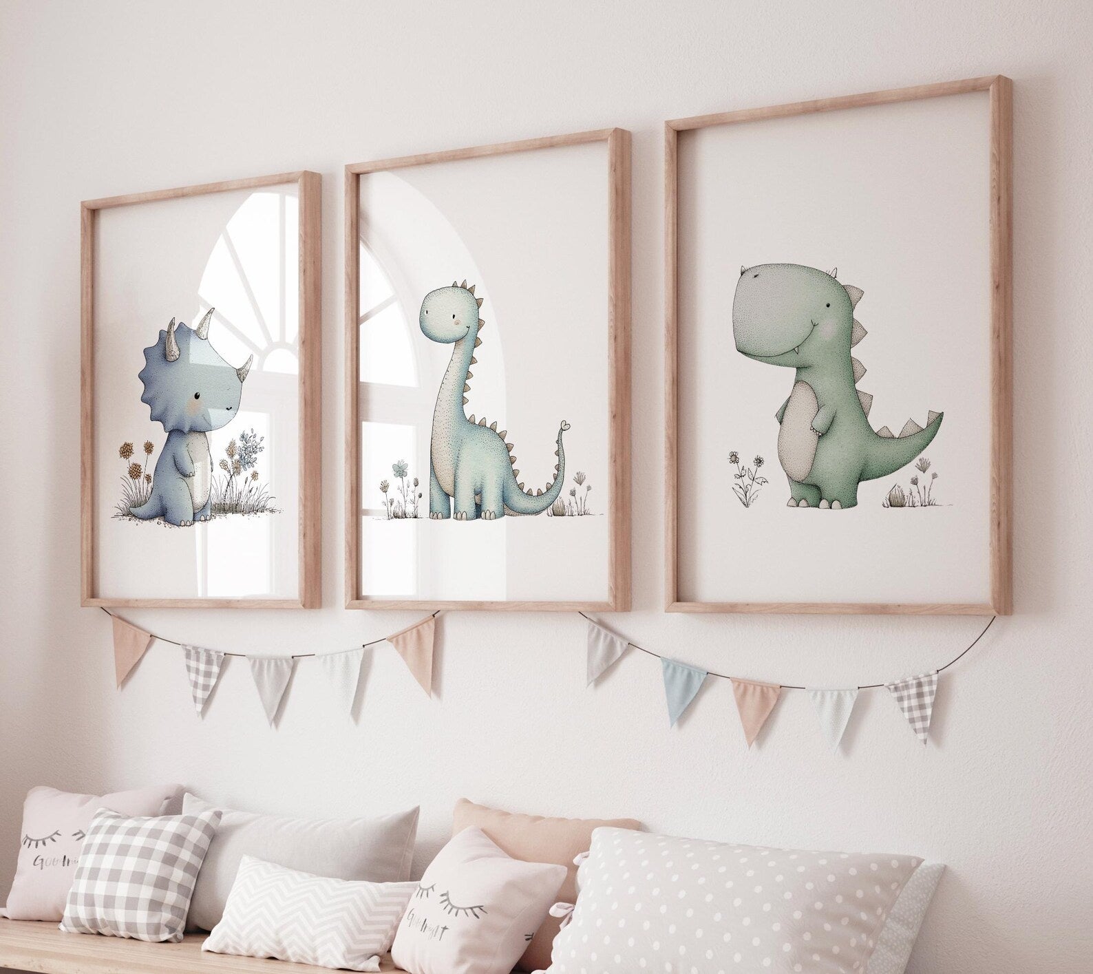 Cuadros Decorativos infantiles Modernos 3 Dinosaurios acuarelados