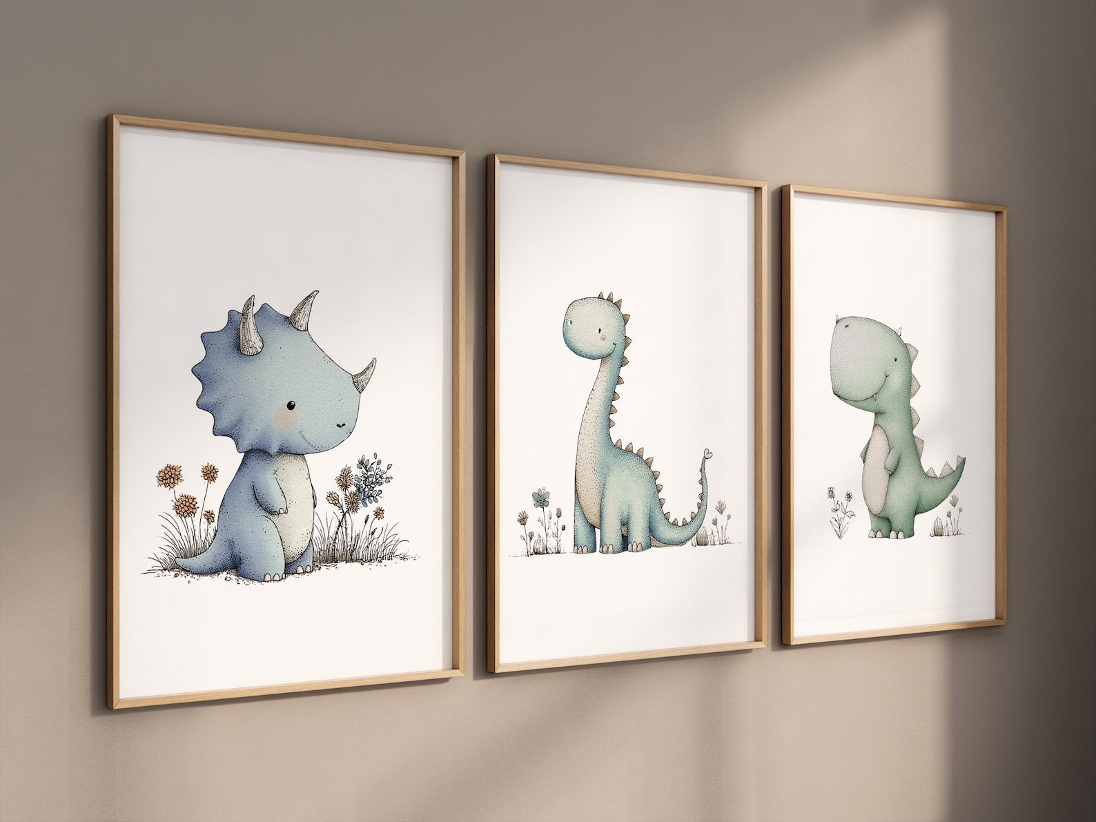 Cuadros Decorativos infantiles Modernos 3 Dinosaurios acuarelados