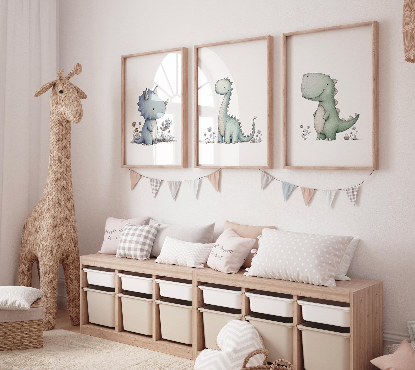 Cuadros Decorativos infantiles Modernos 3 Dinosaurios acuarelados