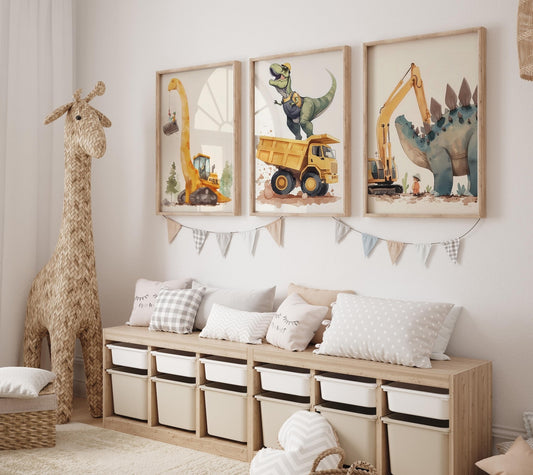 Cuadros Decorativos infantiles Modernos Dinosaurios constructores
