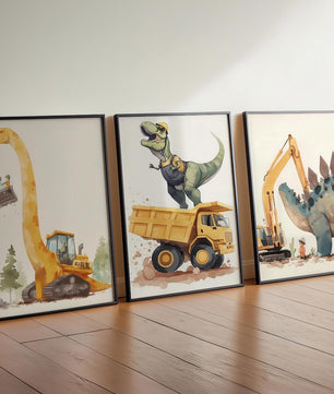 Cuadros Decorativos infantiles Modernos Dinosaurios constructores
