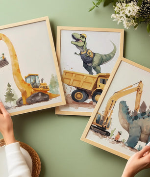 Cuadros Decorativos infantiles Modernos Dinosaurios constructores