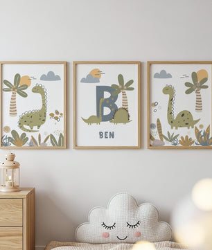 Cuadros Decorativos infantiles Modernos Dinosaurios dibujo con nombre