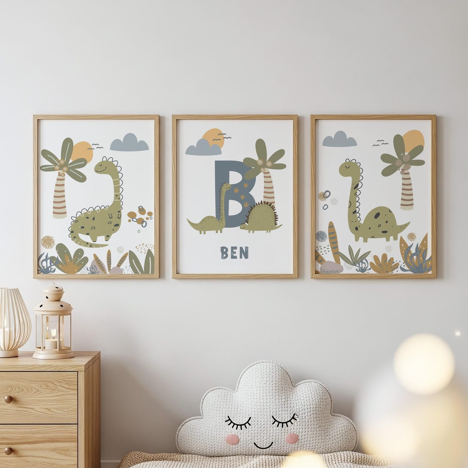 Cuadros Decorativos infantiles Modernos Dinosaurios dibujo con nombre