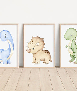 Cuadros Decorativos infantiles Modernos Dinosaurios tiernos en acuarela