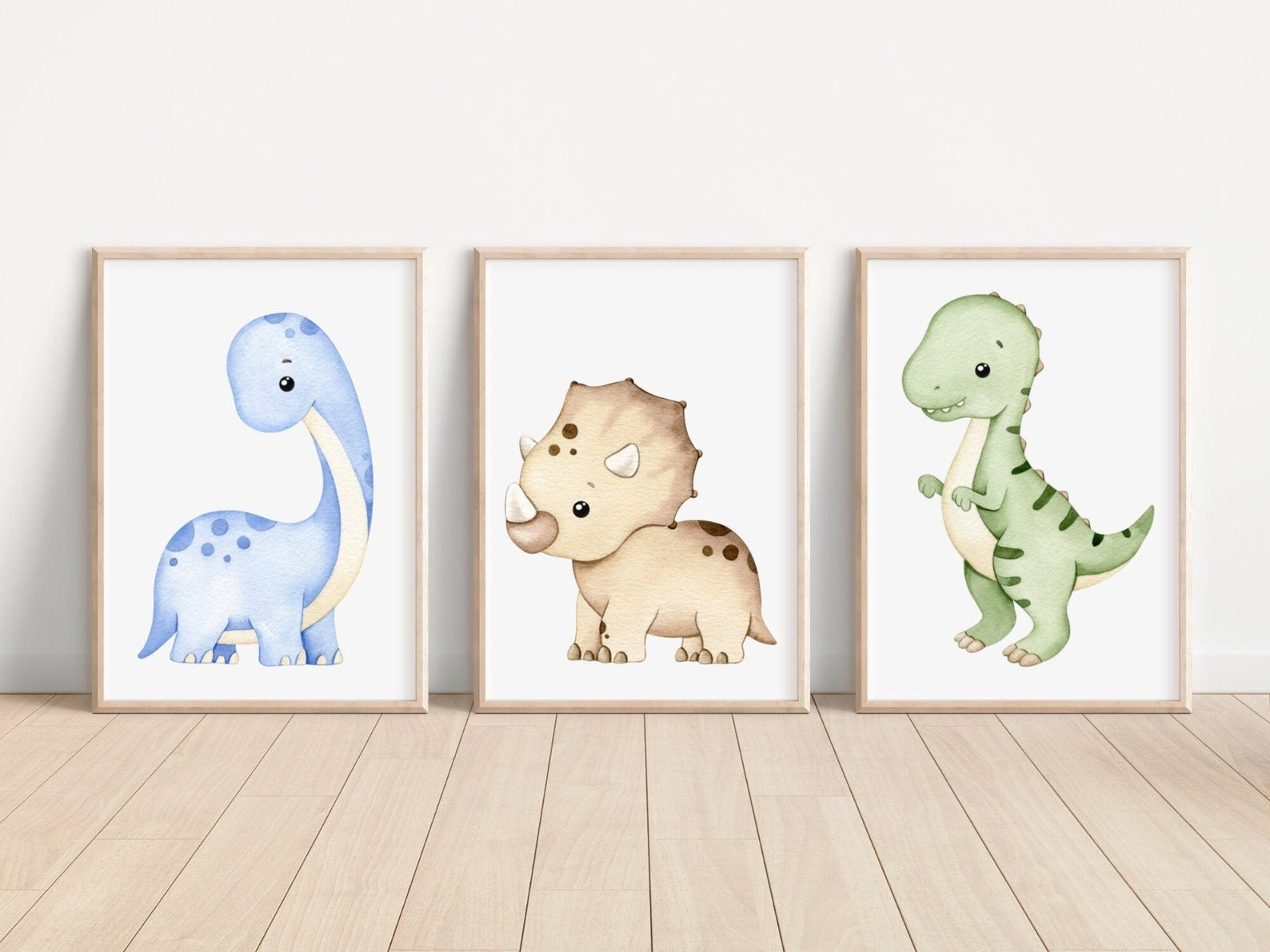 Cuadros Decorativos infantiles Modernos Dinosaurios tiernos en acuarela
