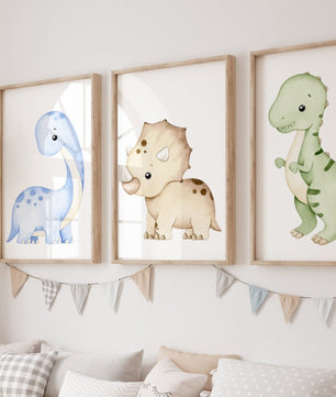 Cuadros Decorativos infantiles Modernos Dinosaurios tiernos en acuarela